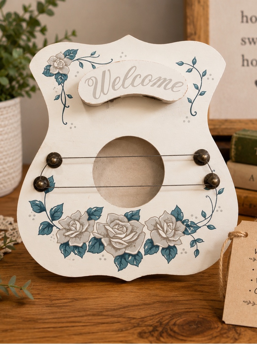 Vintage Wooden “Welcome” Floral Wall Plaque – Cottage Farmhouse Decor